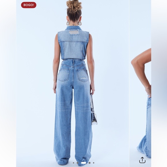 Fashion Nova Baylin Cutout Denim Jumpsuit – Size L – NWT - Picture 3 of 13